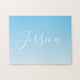 Your Name or Word Sky Blue Ombre Gradient Jigsaw Puzzle