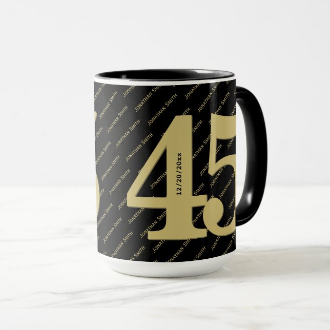 Your Name Pattern - Black  & Gold - Bold 45 Mug (Front Right)