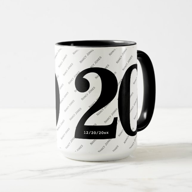 Your Name Pattern - Bold Number 20 - Black/White Mug (Front Right)