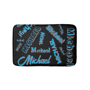 Your name pattern monogram blue red black colour bath mat