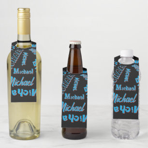 Your name pattern monogram blue red black colour bottle tag