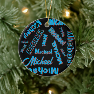 Your name pattern monogram blue red black colour ceramic ornament