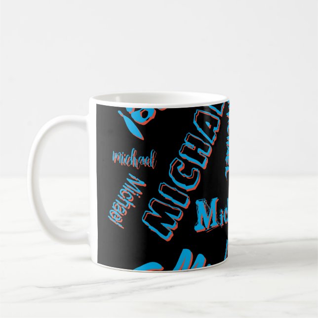 Your name pattern monogram blue red black colour coffee mug (Left)