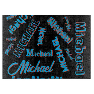 Your name pattern monogram blue red black colour cutting board