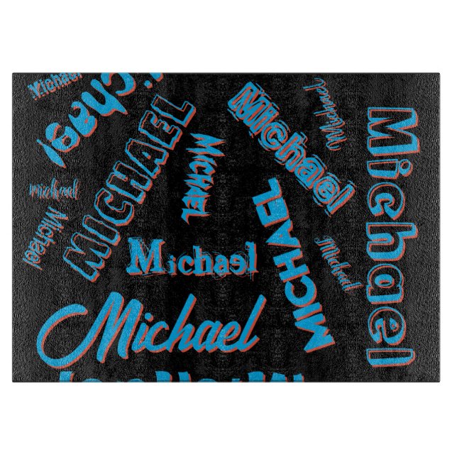 Your name pattern monogram blue red black colour cutting board (Front)