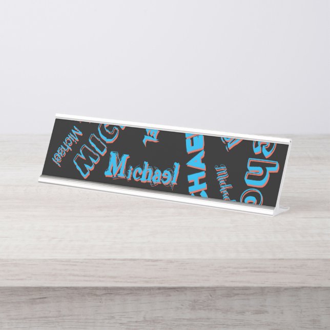 Your name pattern monogram blue red black colour desk name plate (Front)