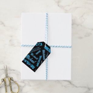 Your name pattern monogram blue red black colour gift tags