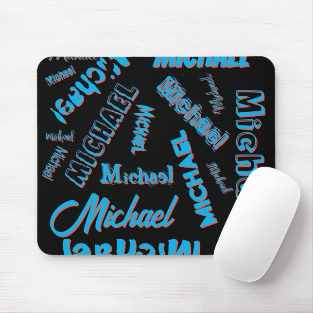Your name pattern monogram blue red black colour mouse pad (With Mouse)