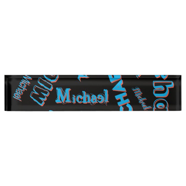 Your name pattern monogram blue red black colour nameplate (Front)