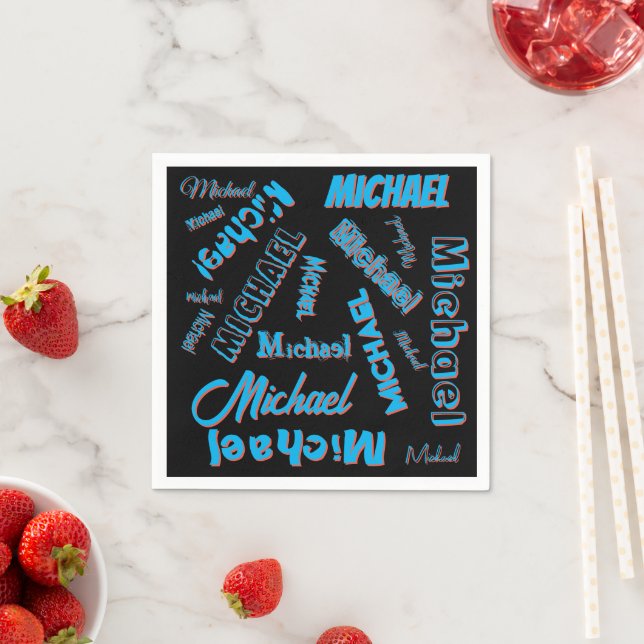 Your name pattern monogram blue red black colour napkin (Insitu)