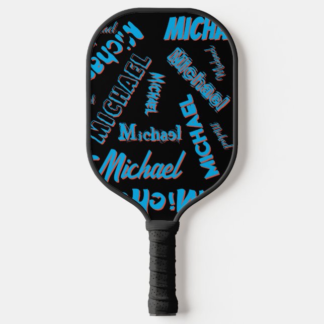Your name pattern monogram blue red black colour pickleball paddle (Front)