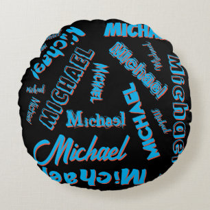Your name pattern monogram blue red black colour round cushion