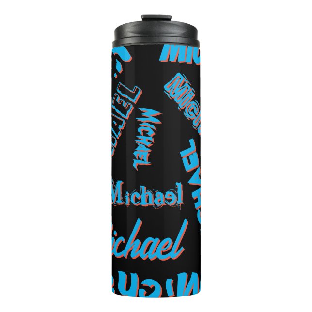 Your name pattern monogram blue red black colour thermal tumbler (Front)