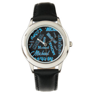 Your name pattern monogram blue red black colour watch