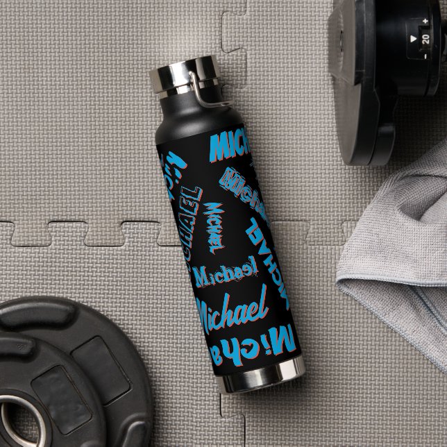 Your name pattern monogram blue red black colour water bottle (Gym)