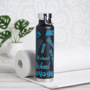 Your name pattern monogram blue red black colour water bottle