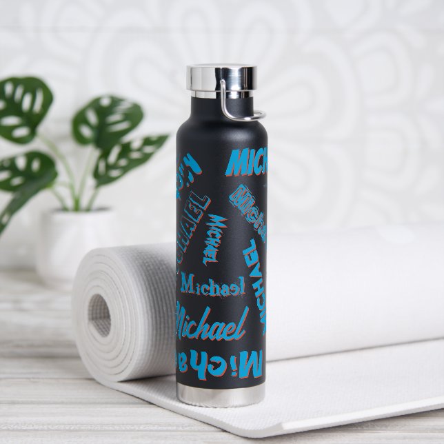 Your name pattern monogram blue red black colour water bottle (Yoga)