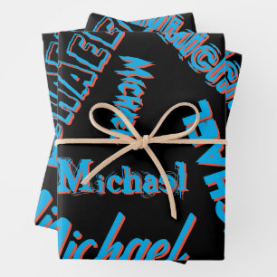Your name pattern monogram blue red black colour wrapping paper sheet