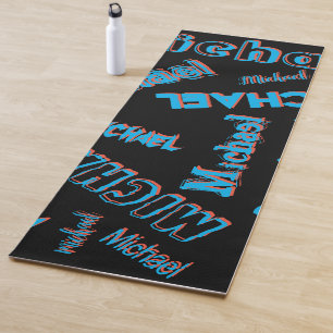 Your name pattern monogram blue red black colour yoga mat
