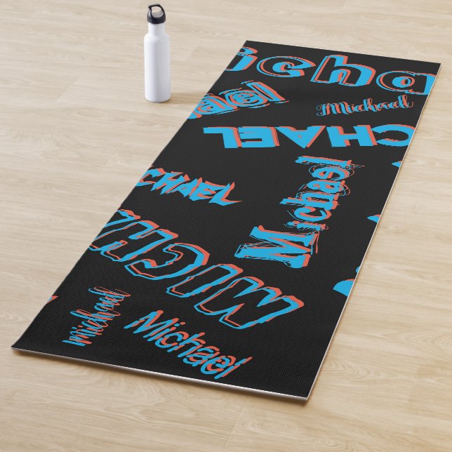 Your name pattern monogram blue red black colour yoga mat (In Situ)