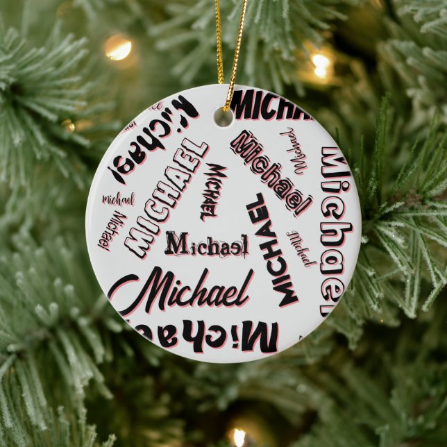 Your name pattern monogram rose colour shadow ceramic ornament (Tree)