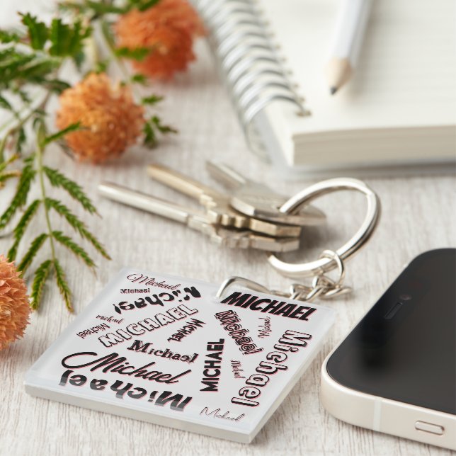 Your name pattern monogram rose colour shadow key ring (Front Right)