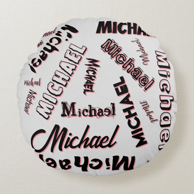 Your name pattern monogram rose colour shadow round cushion (Front)