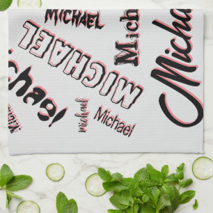 Your name pattern monogram rose colour shadow tea towel