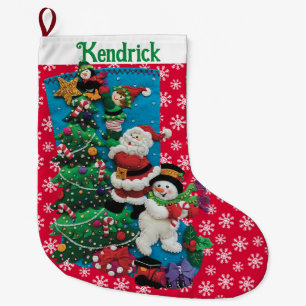 Your Name Personalise Fun Santa Snowman Red Green Large Christmas Stocking
