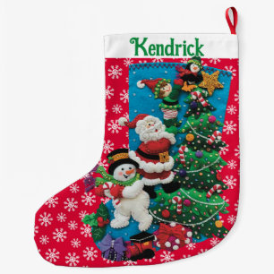 Your Name Personalise Fun Santa Snowman Red Green Large Christmas Stocking