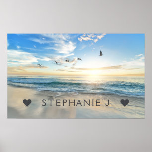 Your Name Personalised Beach Scene with Seagulls Poster