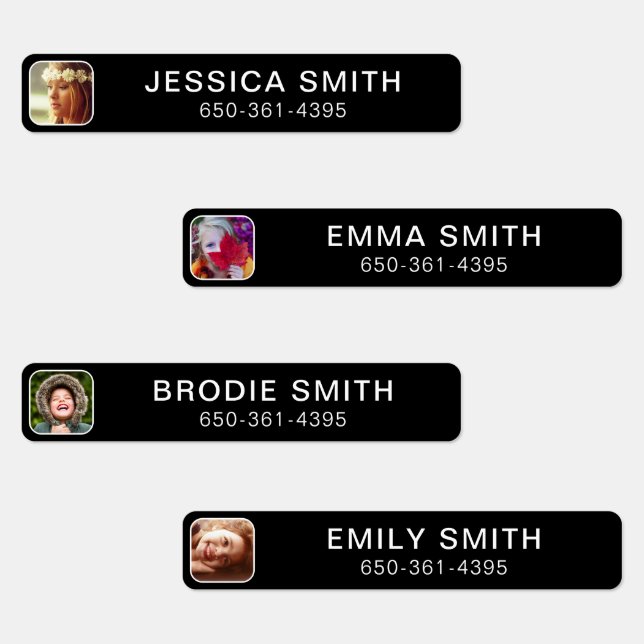 Your Name, Photo & Phone Sticker Labels Template (Group)