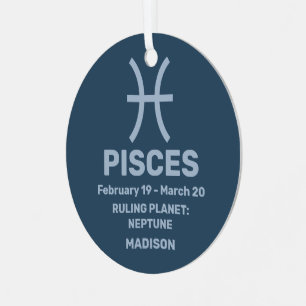 YOUR Name & Photo Zodiac Sign Pisces Metal Tree Decoration