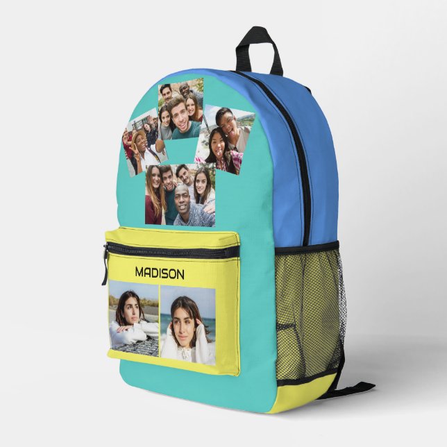 YOUR Name & Photos custom Printed Backpack (Back Corner Right)
