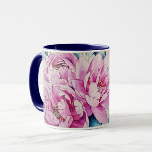 Your Name Pink Peonies Watercolor Flower Mug