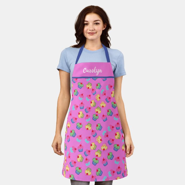 Your name, pink, yummy cupcakes, retro vintage  apron (Worn)