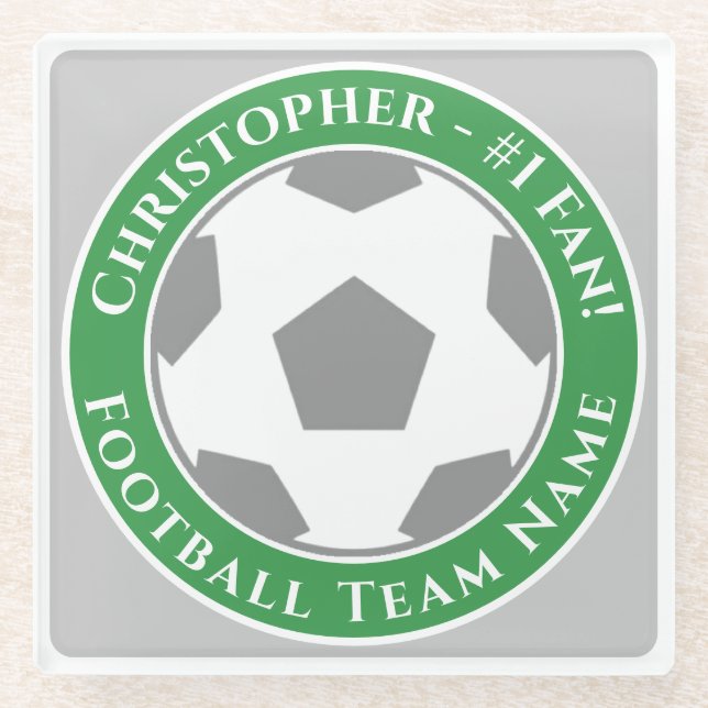 Your Name plus Football Team Name Glass Coaster (Front)