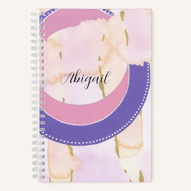Your name, pretty mixed media abstract, pink lilac notebook (Front)