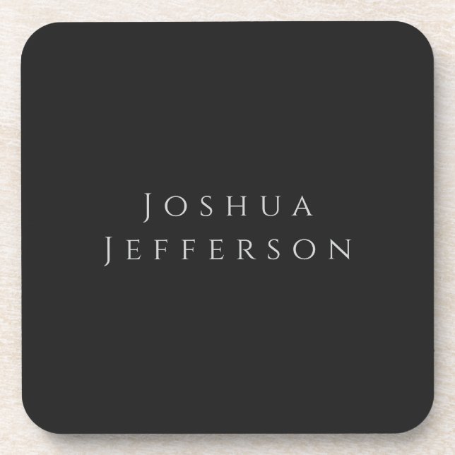 Your Name Professional Creative Plain Black Grey Coaster (Front)