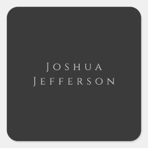 Your Name Professional Creative Plain Black Grey Square Sticker