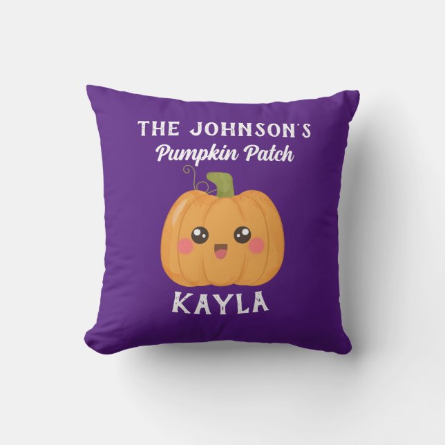 Your Name Pumpkin Patch Kawaii Cute Halloween Cushion (Front)