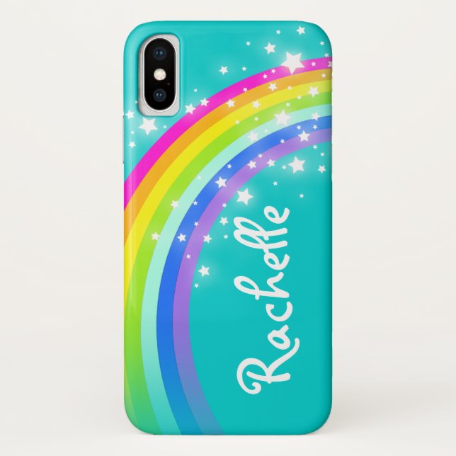Your name rainbow aqua teal iphone case (Back)
