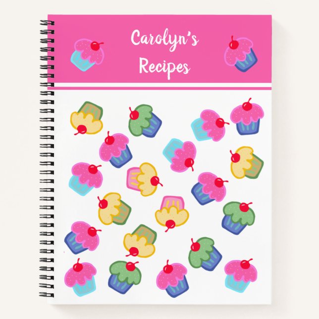 Your name, recipe book, cupcakes, pretty colour notebook (Front)