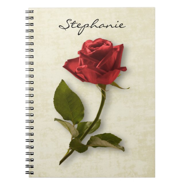 Your Name | Red Rose & Stem Floral Photography Notebook (Front)