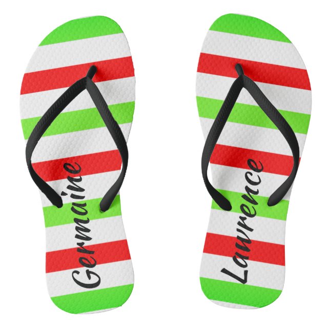 (Your Name) Red White Green Stripes Col. Thongs (Footbed)