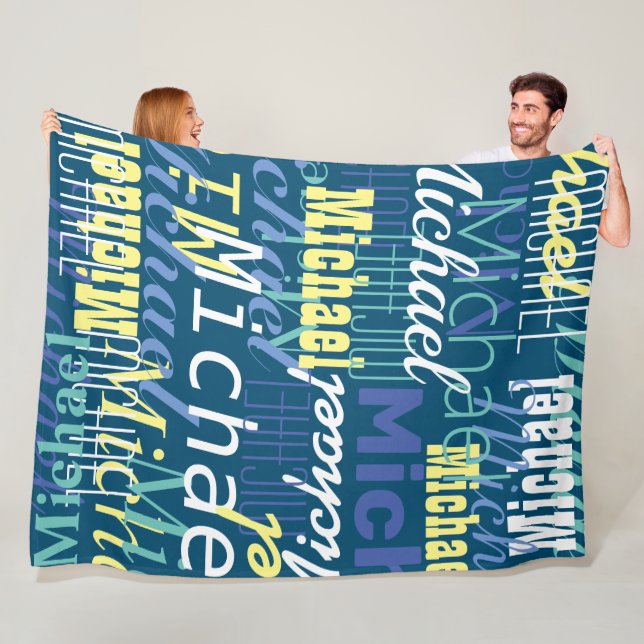 Your name repeating, custom colours fleece blanket (In Situ)