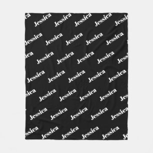 Your Name   Retro-Modern White Typeface on Black Fleece Blanket