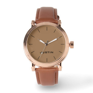 Your Name Rose Gold Men's Brown Band Wrist Watch