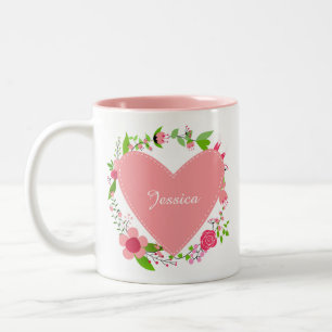Your Name(s) in a Heart & Flowers mug