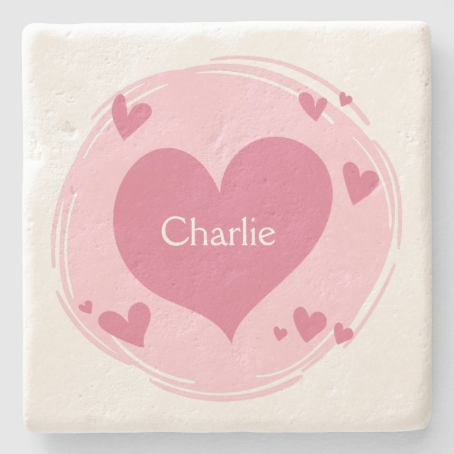 Your Name(s) in a Heart stone coasters (Front)